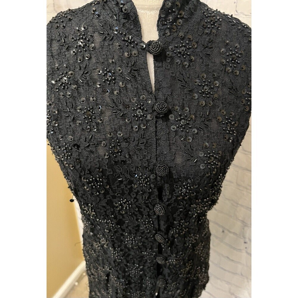 Vintage Christina Fairbanks black sleeveless beaded sequin button top blouse L - Picture 6 of 7